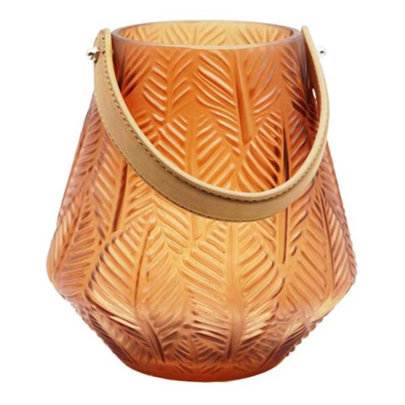 Amber Glass Leaf Lantern, 7″