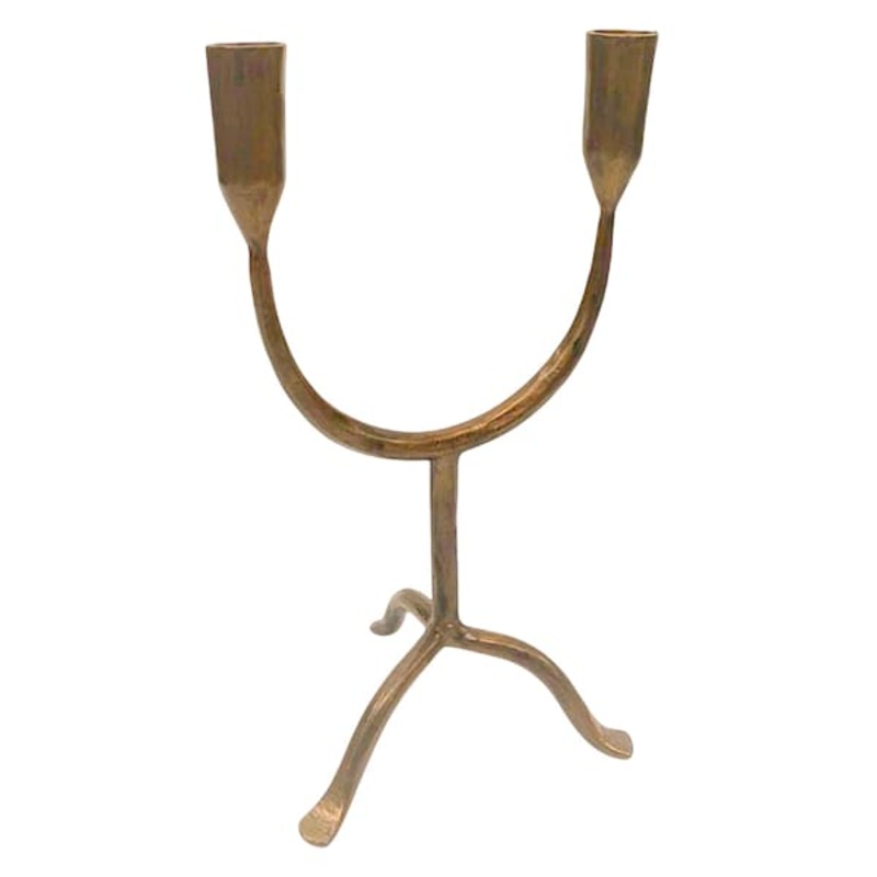 Antique Brass Double Taper Candle Holder, 12″