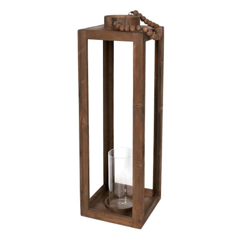 Wood Lantern with Beaded Handle, 27.5″
