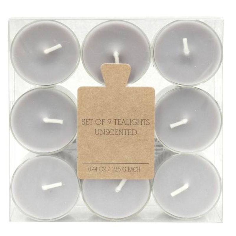 9-Pack Unscented Tealight Candles, Light Grey