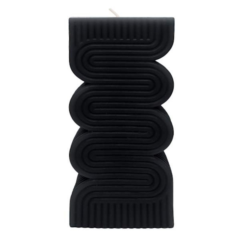 Crosby St. Black Unscented Modern Wavy Pillar Candle, 3×8