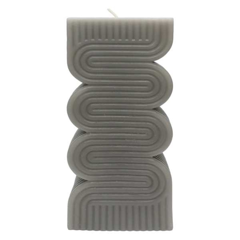 Crosby St. Grey Unscented Modern Wavy Pillar Candle, 3×8