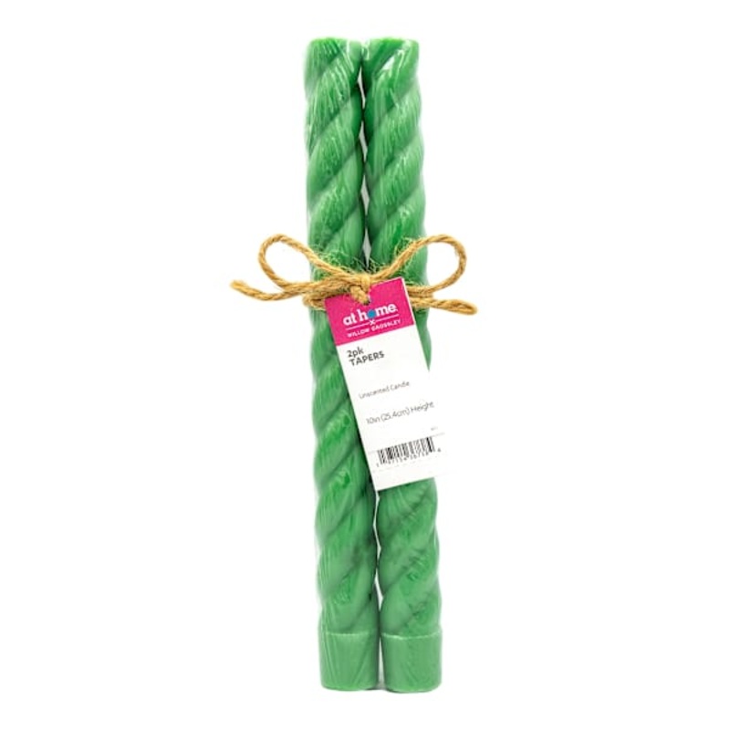 2-Pack Green Twisted Taper Candles, 10″