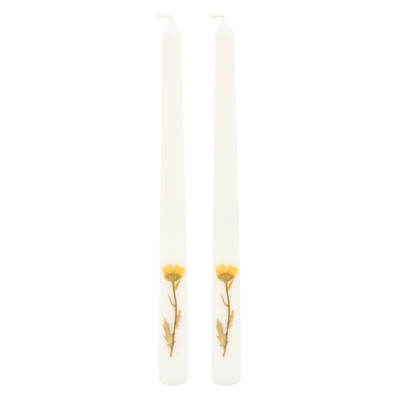 2-Pack White Dried Flower Embedded Taper Candles, 10″