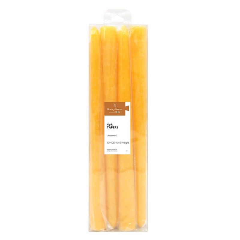 4-Pack Yellow Unscented Taper Candles, 10″