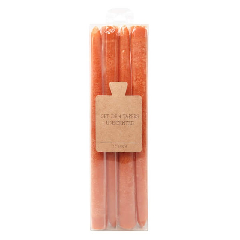 4-Piece Orange Unscented Taper Candles,  10″