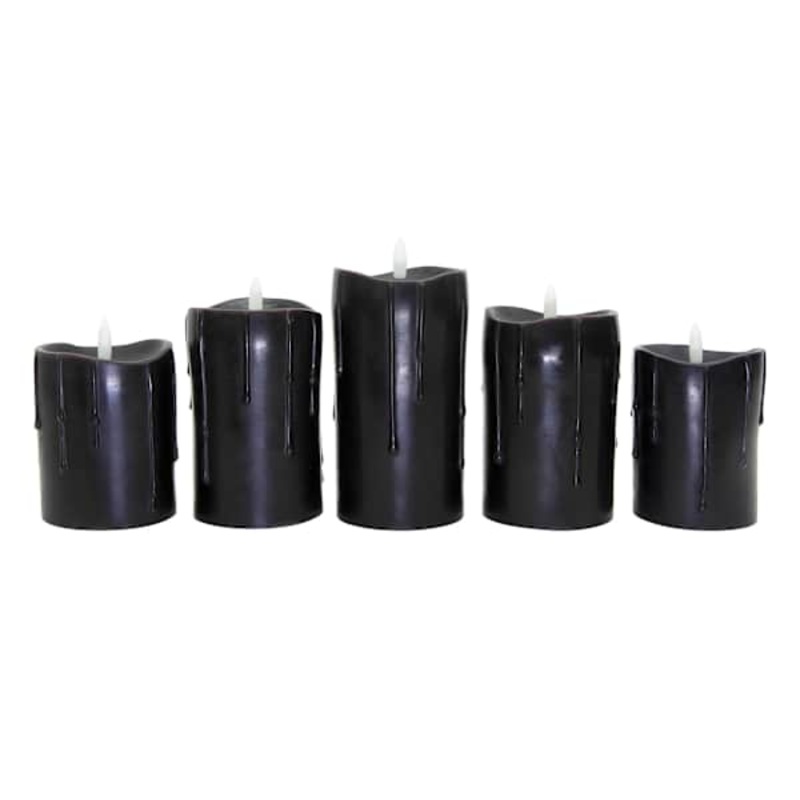 5-Pack Black Drip Wax LED Pillar Candles with Timer