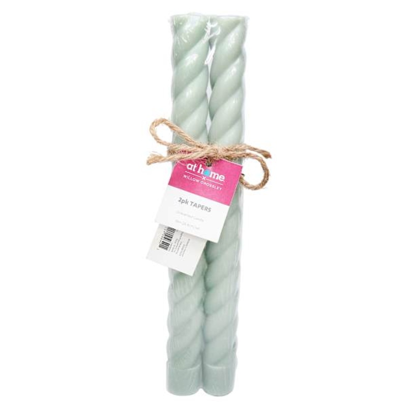 Willow Crossley 2-Pack Green Unscented Twisted Taper Candles, 10″