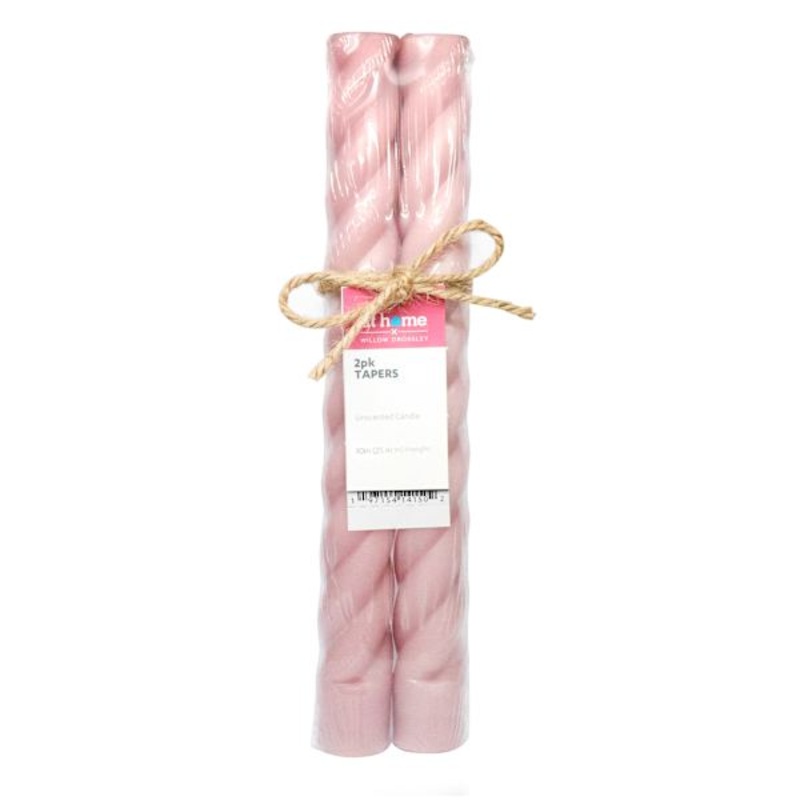 Willow Crossley 2-Pack Pink Unscented Twisted Taper Candles, 10″