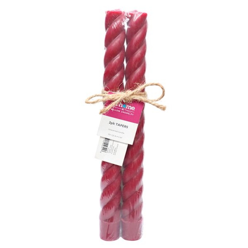 Willow Crossley 2-Pack Red Unscented Twisted Taper Candles, 10″