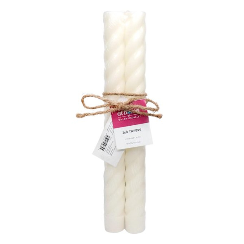 Willow Crossley 2-Pack White Twisted Taper Candles, 10″