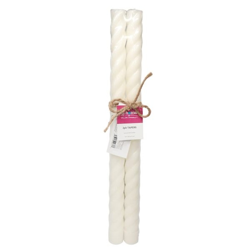 Willow Crossley 2-Pack White Unscented Twisted Taper Candles, 14″