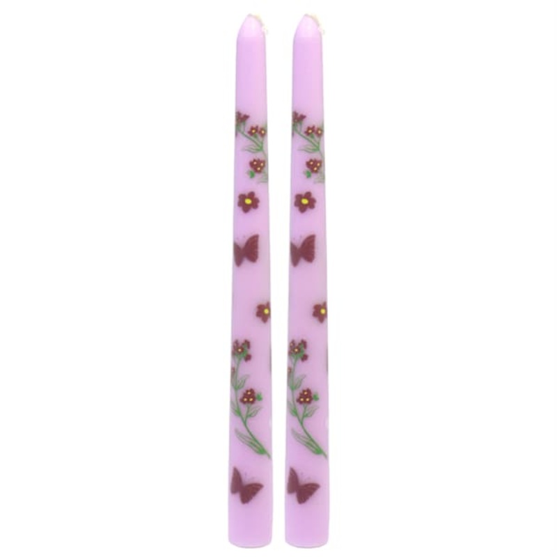 2-Pack Butterfly Printed Purple Taper Candles, 10″
