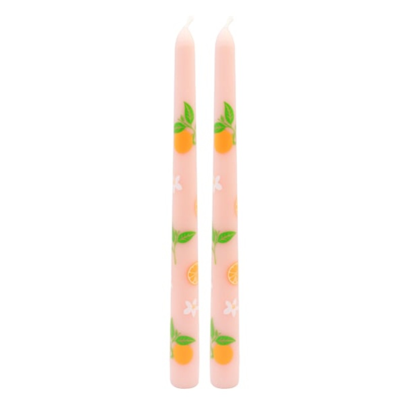 2-Pack Orange Printed Pink Taper Candles, 10″