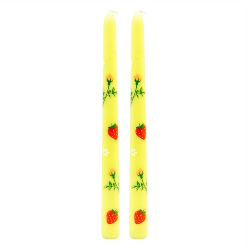 2-Pack Strawberry Printed Green Taper Candles, 10″