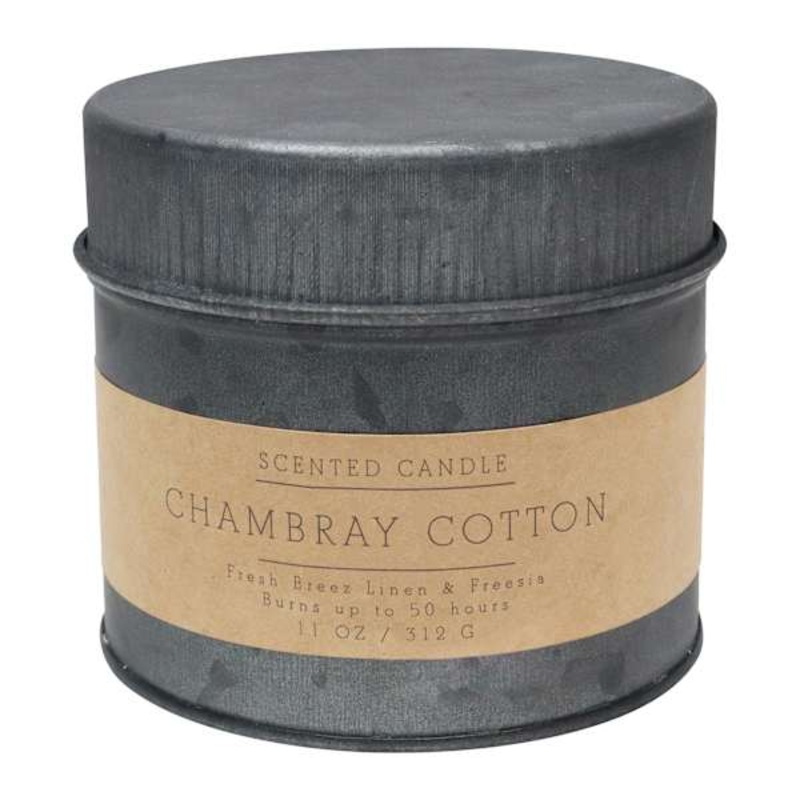 Chambray Cotton Scented Tin Candle, 11oz