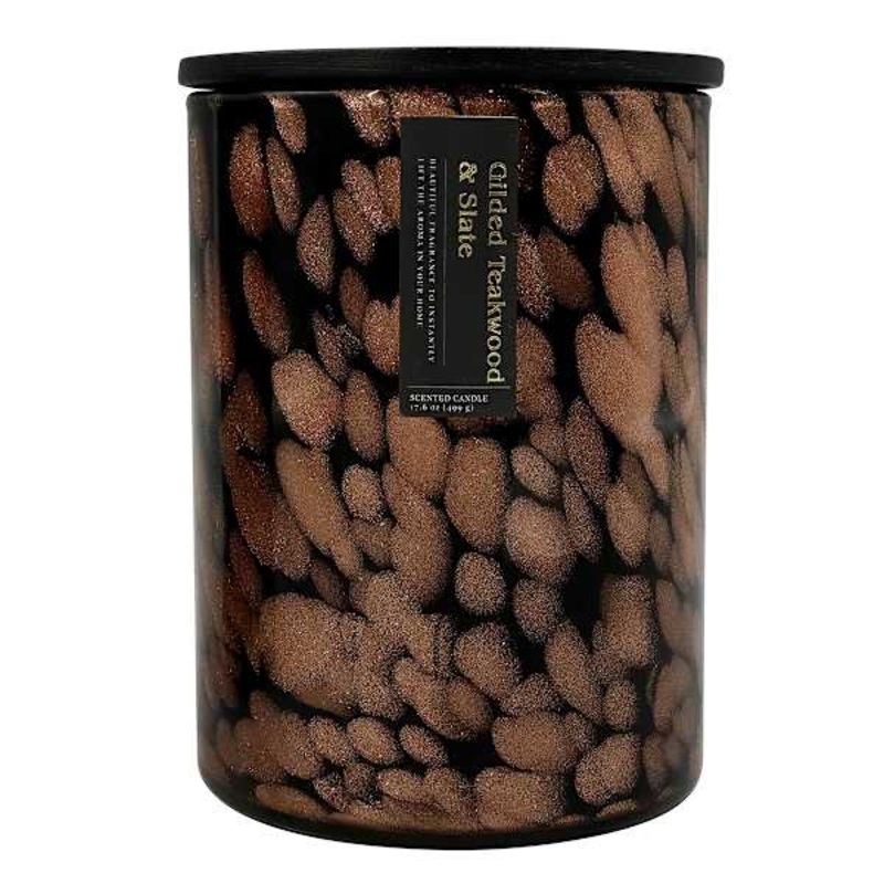 Gilded Teakwood & Slate Scented Confetti Glass Jar Candle, 17.6oz