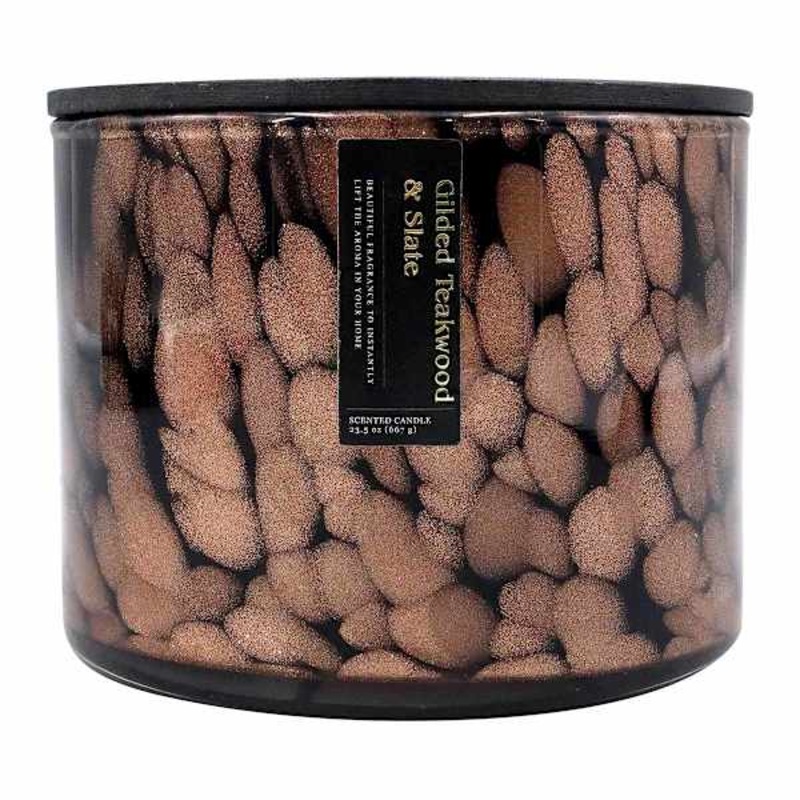 Gilded Teakwood Slate Scented Confetti Glass Jar Candle, 23.5oz