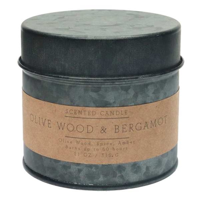 Olive Wood & Bergamot Scented Tin Candle, 11oz