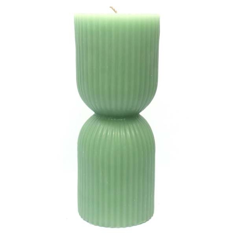 Tracey Boyd Green Unscented Ribbed Hourglass Candle, 3×8