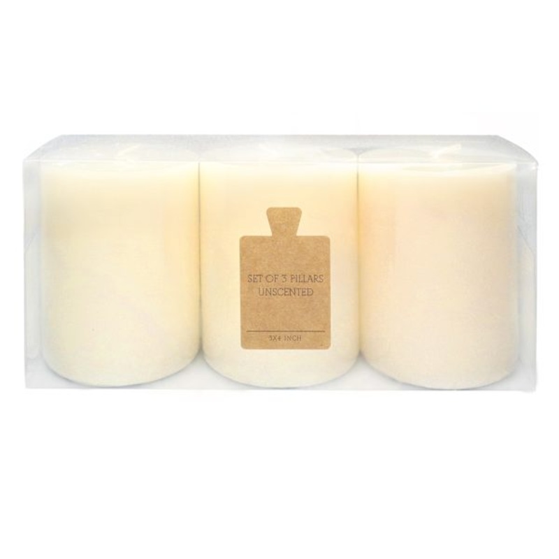 3-Pack White Unscented Pillar Candles, 3×4