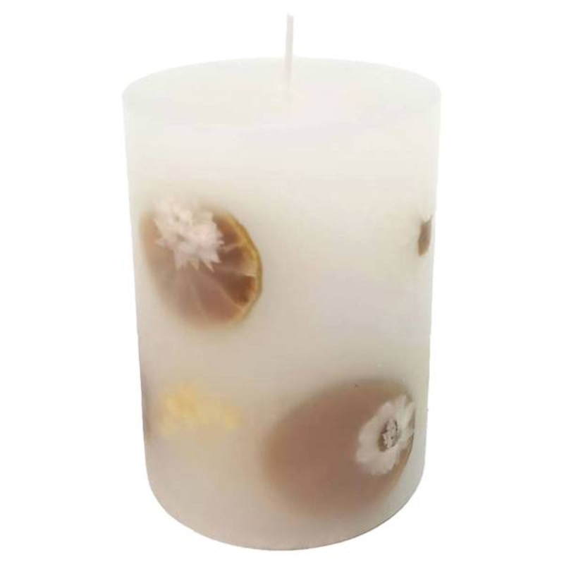 Botanical Embedded Pillar Candle, 3×4