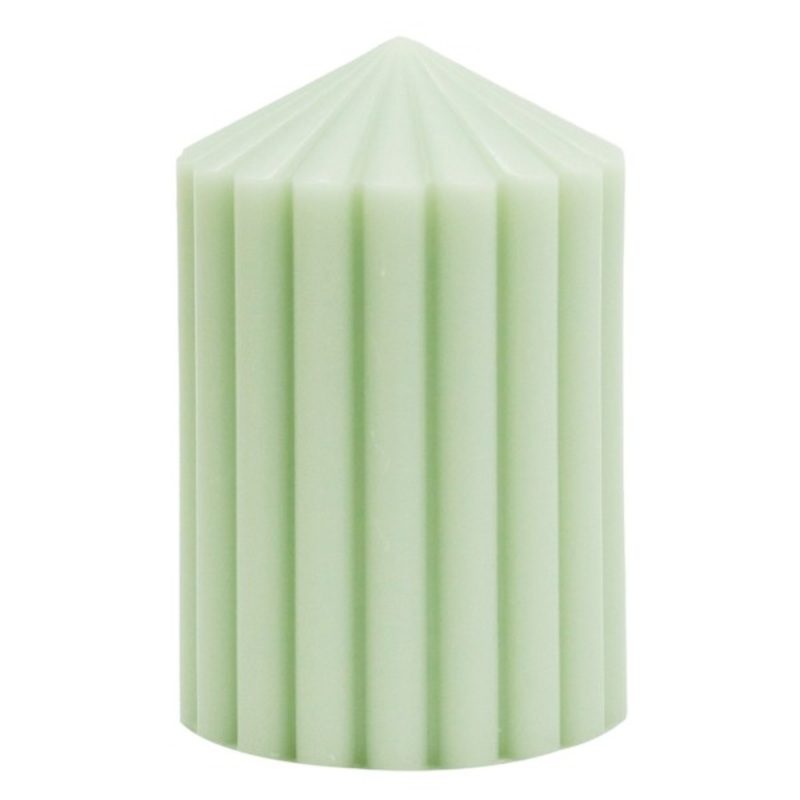 Green Unscented Ribbed Pillar Candle, 3×4