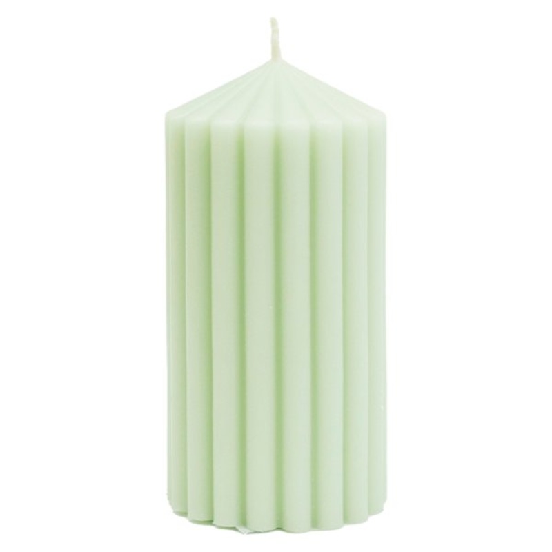 Green Unscented Ribbed Pillar Candle, 3×6