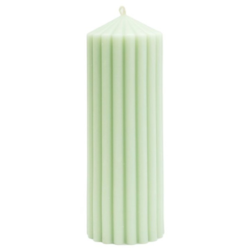Green Unscented Ribbed Pillar Candle, 3×8