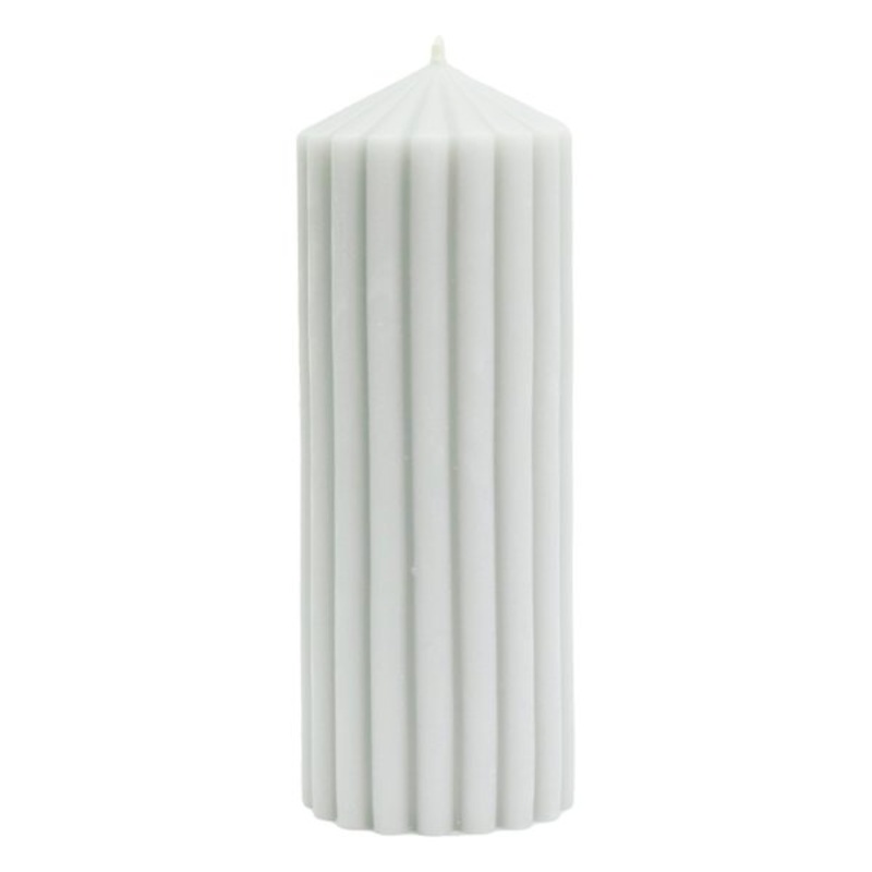 Grey Unscented Ribbed Pillar Candle, 3×8