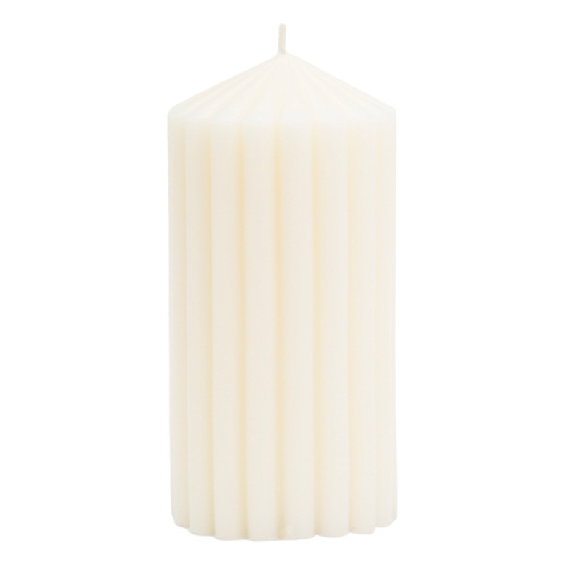 Ivory Unscented Ribbed Pillar Candle, 3×6