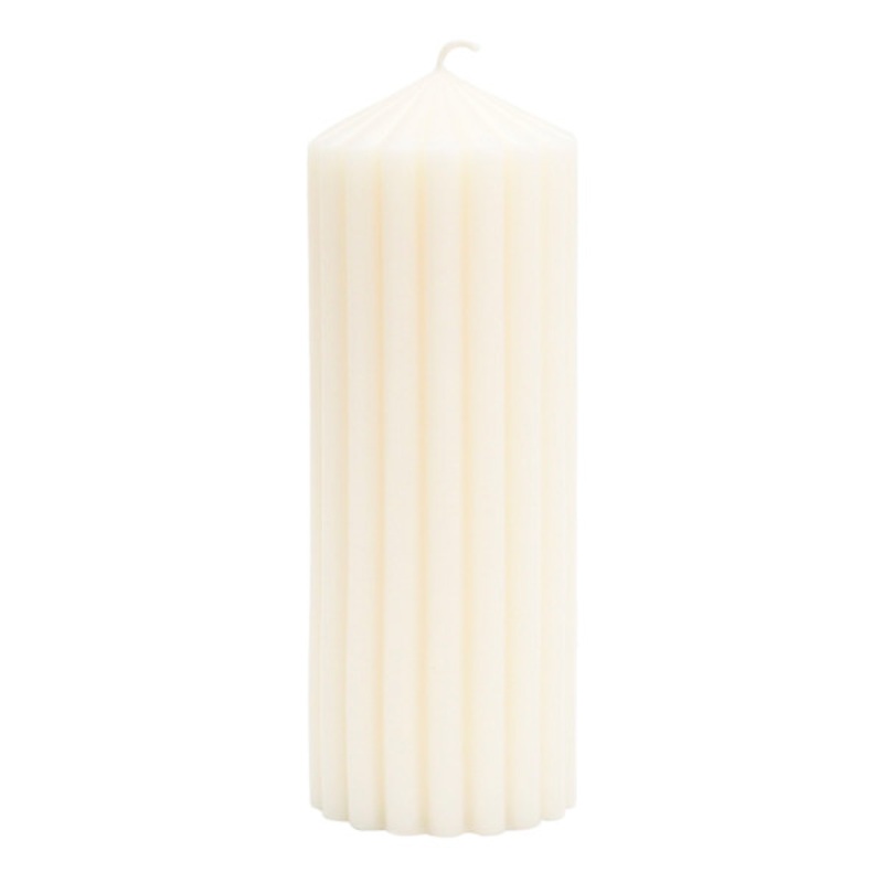 Ivory Unscented Ribbed Pillar Candle, 3×8