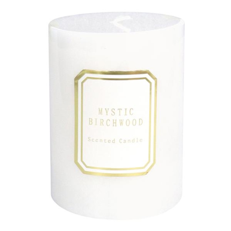 Providence White Mystic Birchwood Scented Pillar Candle, 3×4