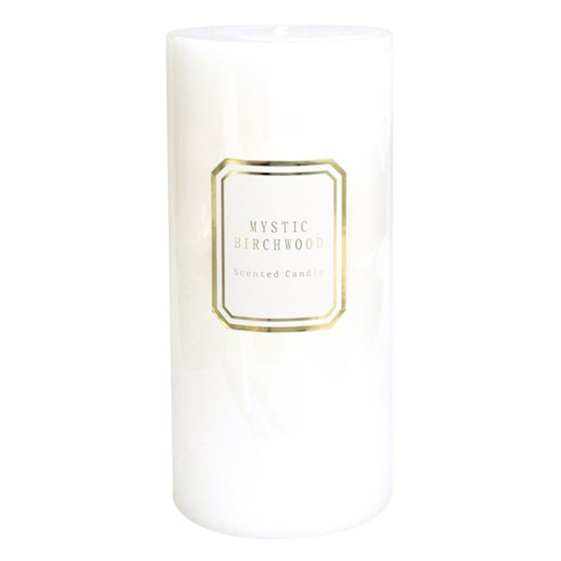 Providence White Mystic Birchwood Scented Pillar Candle, 4×8