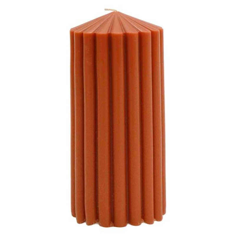 Rust Unscented Ribbed Pillar Candle, 3×6