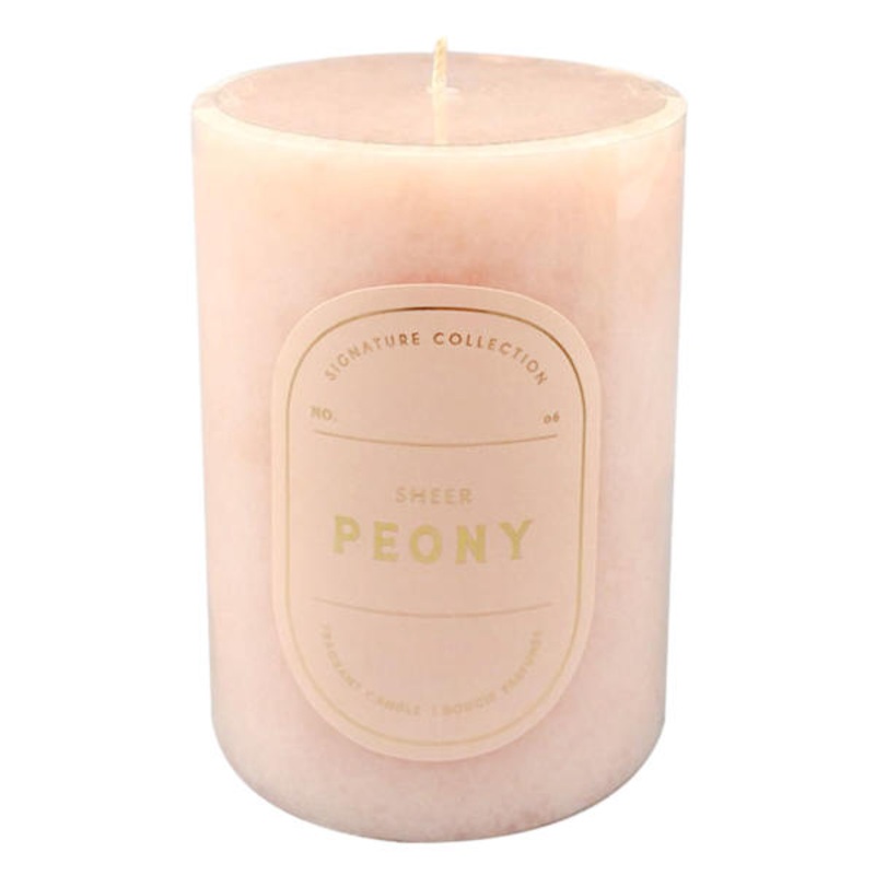 Sheer Peony Scented Pillar Candle, 3×4