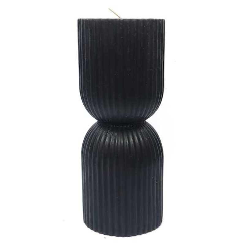Tracey Boyd Black Unscented Ribbed Hourglass Candle, 3×8