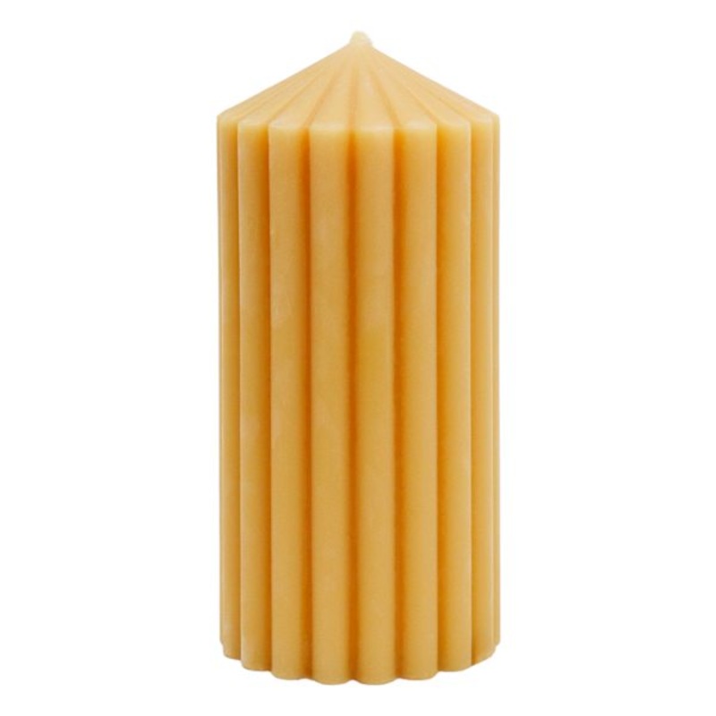 Yellow Unscented Ribbed Pillar Candle, 3×6