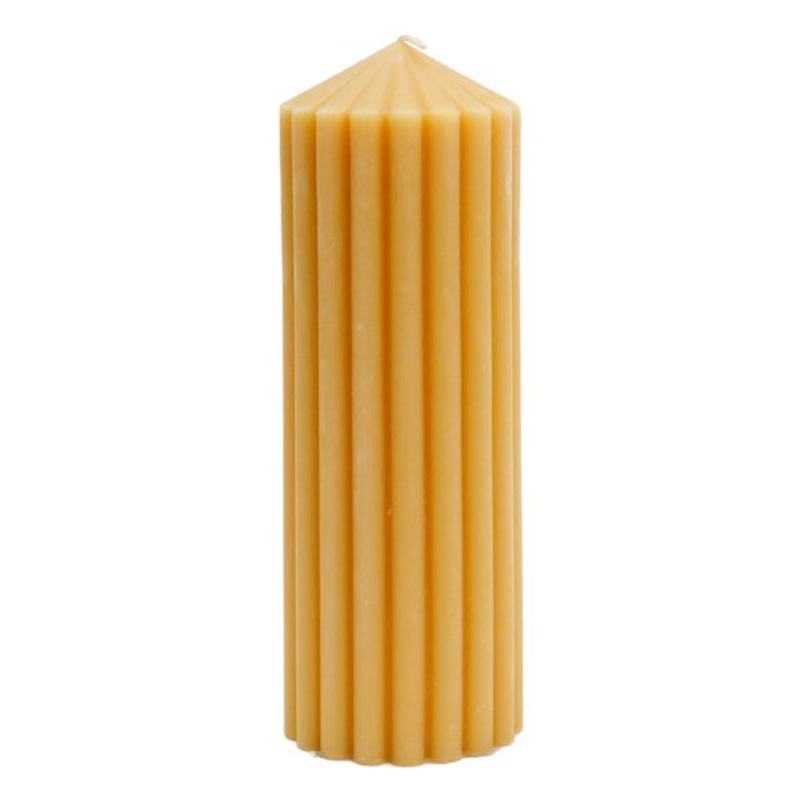 Yellow Unscented Ribbed Pillar Candle, 3×8