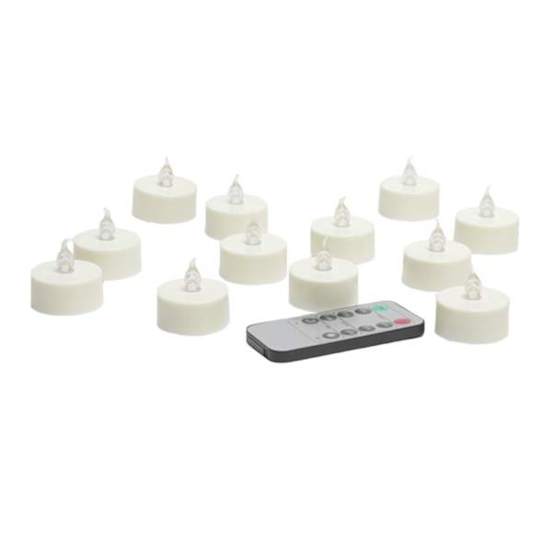 12-Pack Ivory LED Tealight Candle Set with Remote
