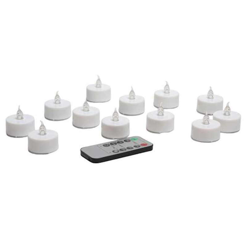 12-Pack White LED Tealight Candle Set with Remote
