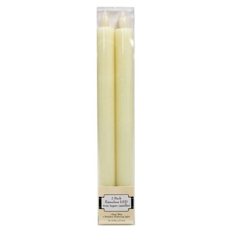 2-Pack Ivory LED Flameless Taper Candles, 10″