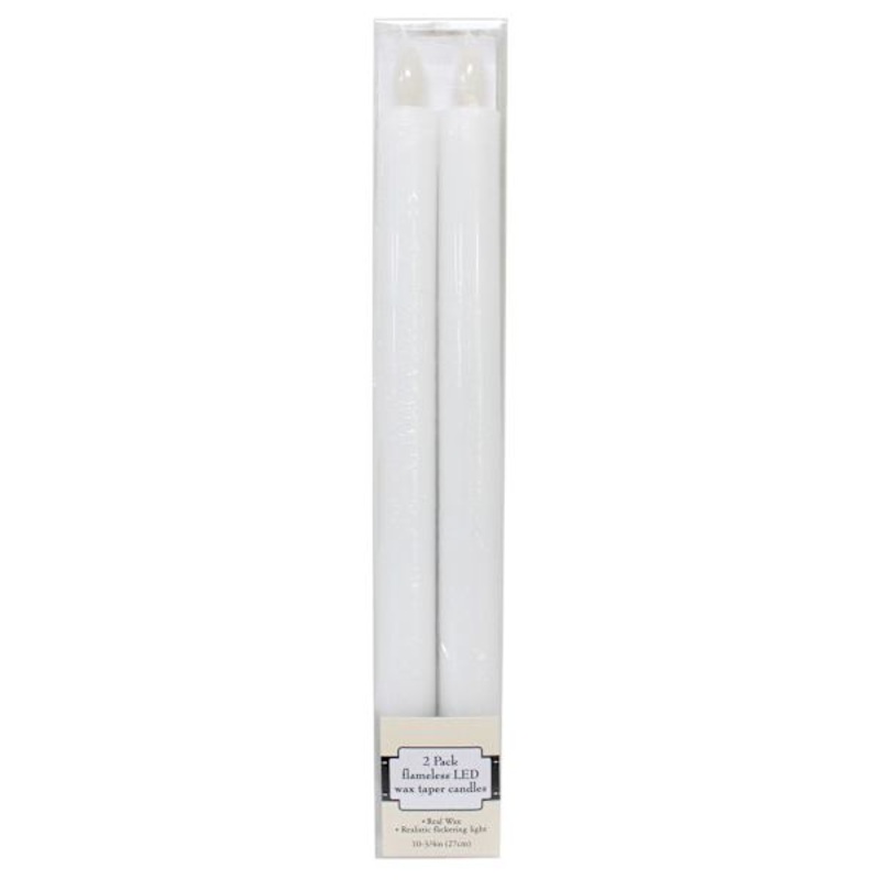 2-Pack White LED Flameless Taper Candles, 10″