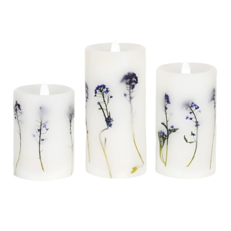 3-Pack Embedded Flower Pillar Candle, 3×4/3×5/3×6