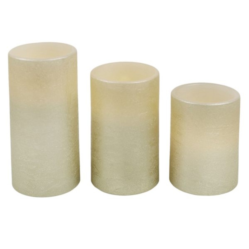 3-Pack Gold Unscented Wax LED Pillar Candles, 3×4/3×5/3×6