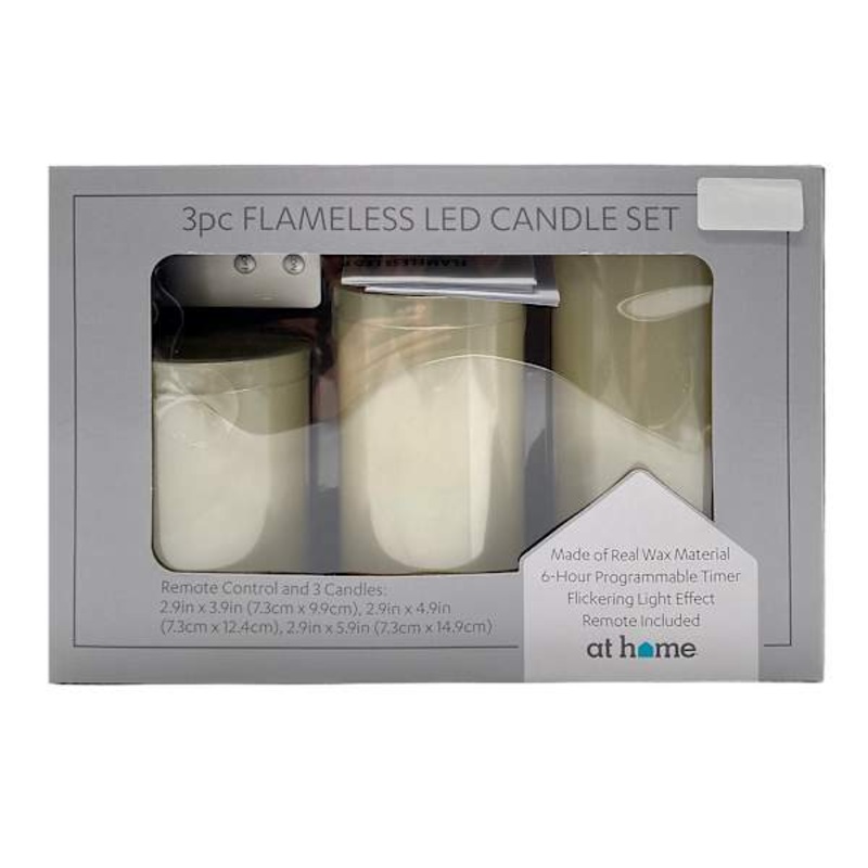 3-Pack Ivory LED Pillar Candles, 3×4/3×5/3×6