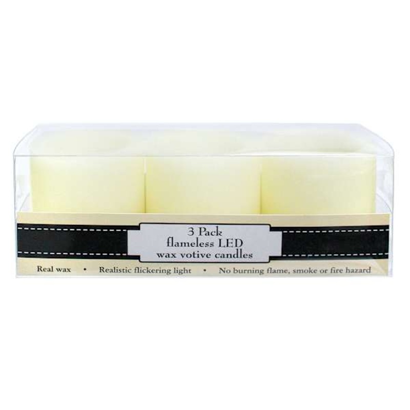3-Pack Ivory Wax LED Flameless Votive Candles
