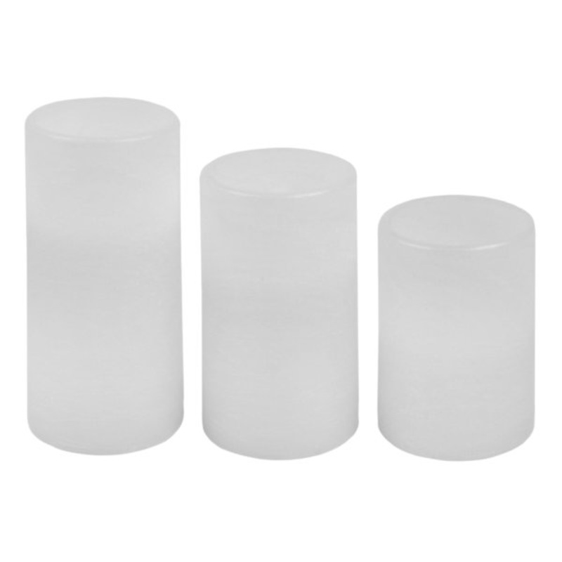 3-Pack Pearl White Unscented Wax LED Pillar Candles, 3×4/3×5/3×6
