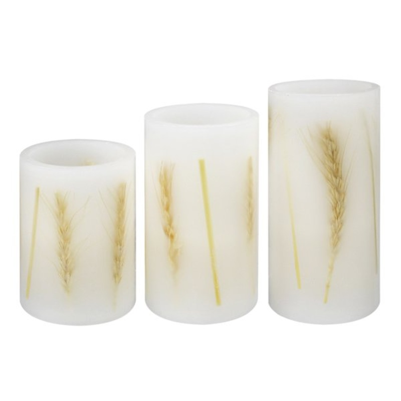 3-Pack Wheat Embedded LED Pillar Candles