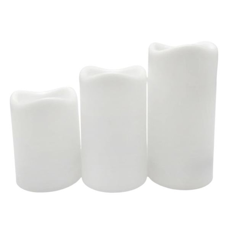 3-Pack White All Weather LED Pillar Candles, 3×4/3×5/3×6